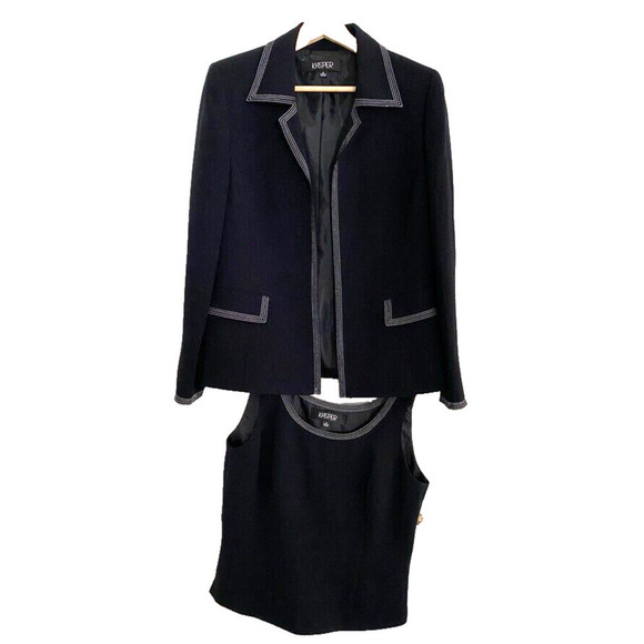 Kasper - black with white stitching suit jacket & top (2 piece)- Women's Size 8 - Picture 1 of 7